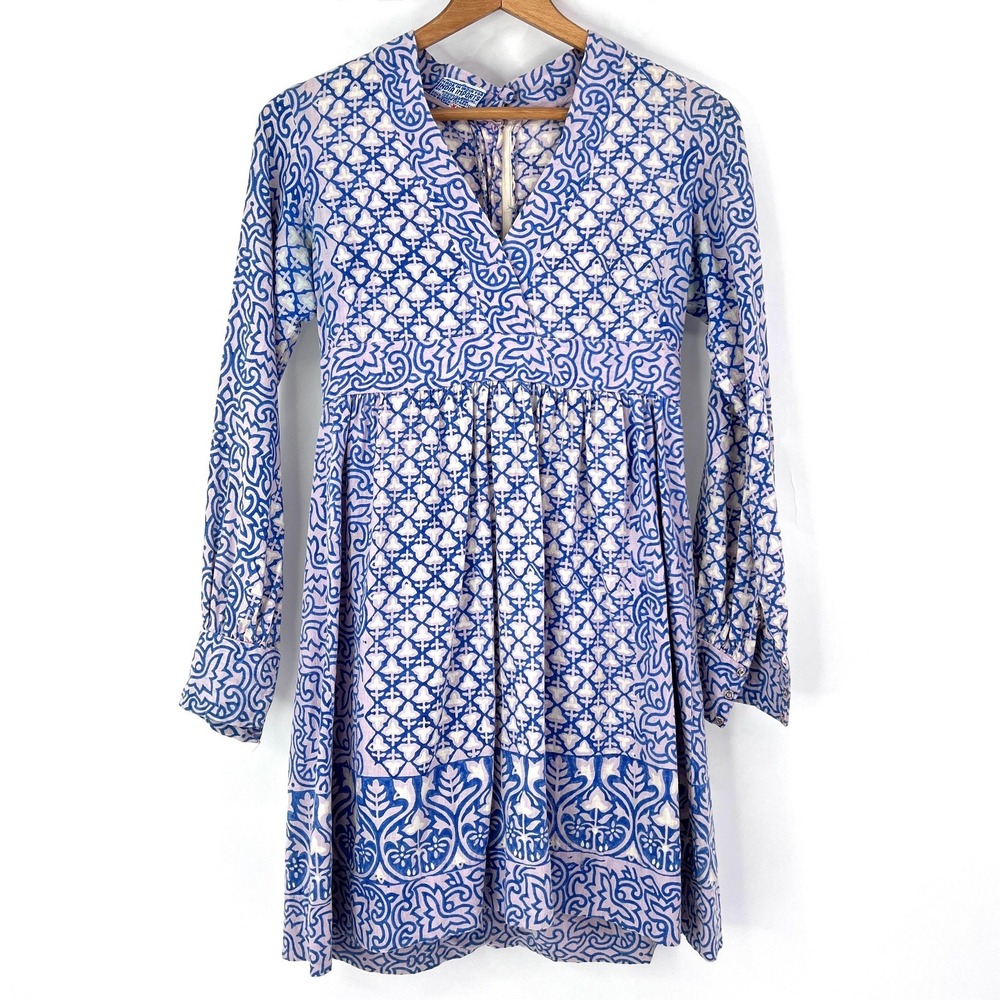 vintage 1970s India block print mini dress‎